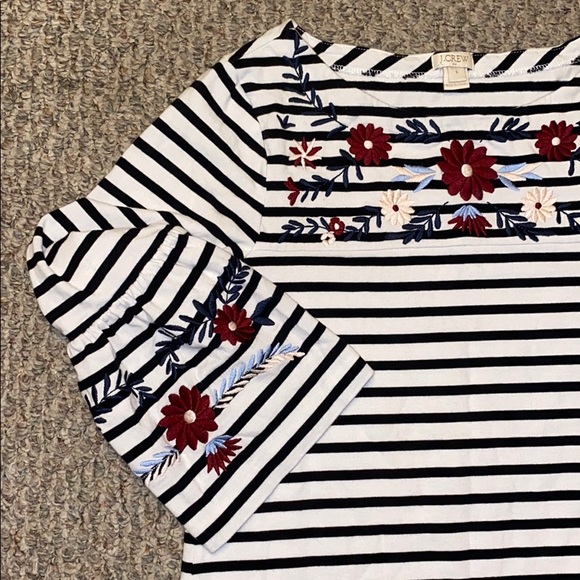 J. Crew Tops - J Crew Striped Blouse with Floral Details